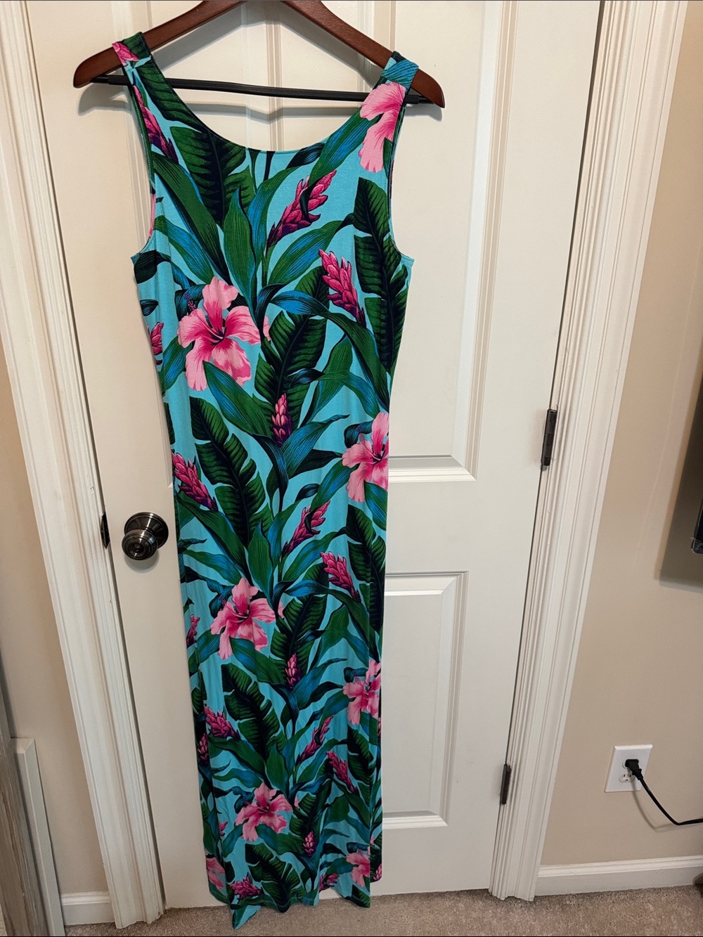 Tommy Bahama Turquoise Maxi Dress with Pink Floral Print